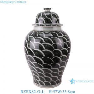 RZSX82-G Chinese Dark Green Fish Lines Pattern Ceramic Urns Jars Hand Painted Porcelain Vases Ginger Jar