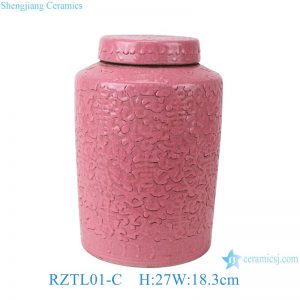 RZTL01-C Solid pink carved straight cylinder ceramic jars porcelain storage jar canister