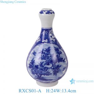 RXCS01-A Blue and White Ice Plum Window Opening Flower and Bird Garlic Bottle Ceramic small flower vase