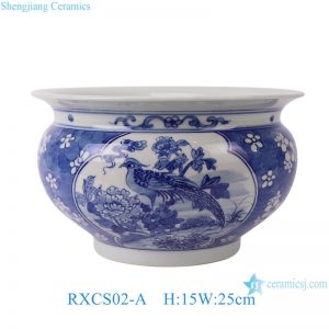 RXCS02-A Blue and white ice plum blossom window, Peony flower and bird  pattern Ceramic Pot Garden Planter incense burner