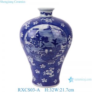 RXCS03-A Blue and white ice plum with open windows landscape Pattern Ceramic plum vase