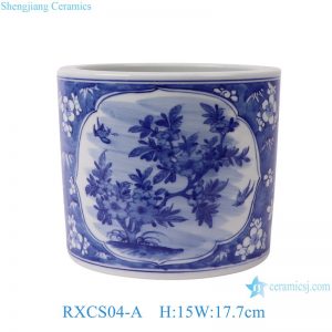 RXCS04-A Blue and white open window ice plum flower and bird pattern Porcelain pen holder Table Vase