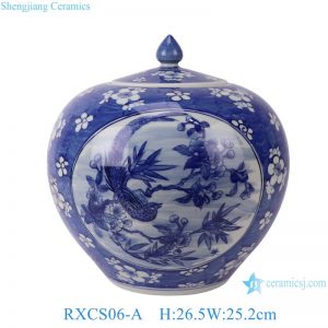 RXCS06-A Blue and white ice plum blossom bird pattern Belly  watermelon shape Porcelain jar