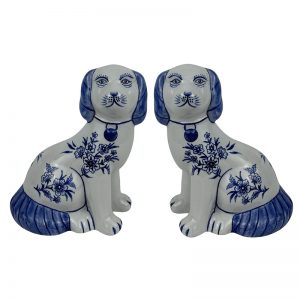 RXAE-FL23-372 Handmade Staffordshire dog ceramic figurines Blue and white foo dog porcelain ornaments