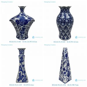 RXAE-FL15-23 Modern Blue and White Porcelain Flower Vases with Floral Pattern Special Shaped Ceramic Vase