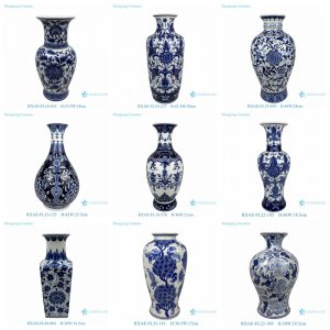 RXAE-FL Series Modern Blue and White Porcelain Flower Vases with Floral Leaf Pattern Ceramic Vases