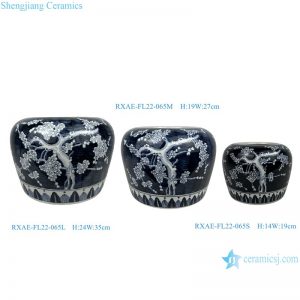 RXAE-FL22-065 Jingdezhen antique dark blue plum blossom porcelain jar round shape storage flower pots