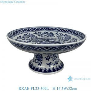 RXAE-FL16-23 Blue and White Porcelain Tableware High Stand Wedding Dessert Fruit Plate Wholesale Ceramic Dinner Plate