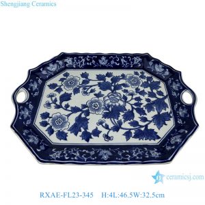 RXAE-FL23 Chinoiserie blue and white floral and leaf patterns porcelain plates antique decorative ceramic big plate