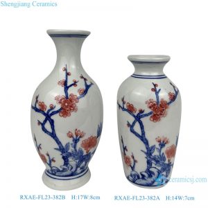 RXAE-FL23-382 Jingdezhen red plum blossom pattern porcelain vase for home office decorative ceramic flower vase