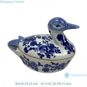 RXAE-FL23-426 Porcelain duck figurine home decoration blue and white ceramic ornament animals storage jars