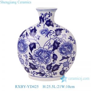 RXBY-YD425  Porcelain Home Decoration Ceramic Vase with Blue Flower and Tangled Lotus Patterns