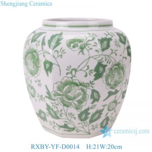 RXBY-YF-D0014  High Quality Home Decoration Green Peony Leaf Pattern Lidless Octagonal Jar Ceramic Vase