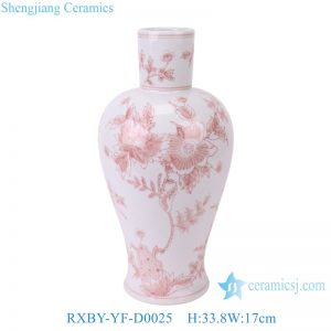 RXBY-YF-D0025  High Quality Home Decoration Green Peony Leaf Pattern Lidless Octagonal Jar Ceramic Vase