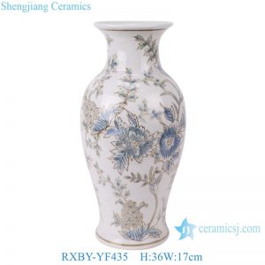 RXBY-YF435  High Quality Home Decoration Blue and White Painted Fishtail Ceramic Vase with Flower and Leaf Patterns