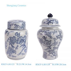 RXCF-LH1123 /RXCF-LH1124 Modern style digital print blue and white flower bird pattern ceramic tea canister