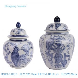 RXCF-LH210/RXCF-LH1121-B Modern blue and white flower bird lotus pattern Ceramic Lid Jar Tea Canister