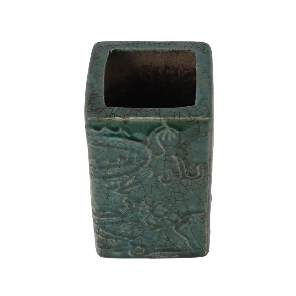 Green carving pomegranate pattern quadrilateral ceramic pen holder top view