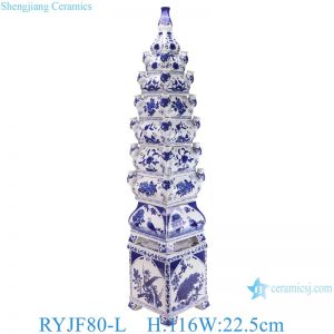 RYJF80-M/L Traditional Blue and white Porcelain Tulip Vase for Home Decorative Floral Leaf Pattern Ceramic Pagoda