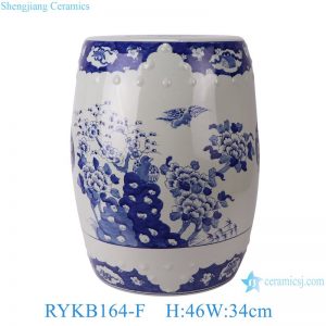 RYKB164-F Jingdezhen Blue and white flower and bird Ceramic stool garden drum seat