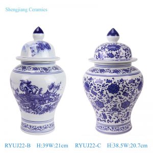 RYUJ22-B / RYUJ22-C Blue and white twisted flower landscape pattern Porcelain Ginger jar pot