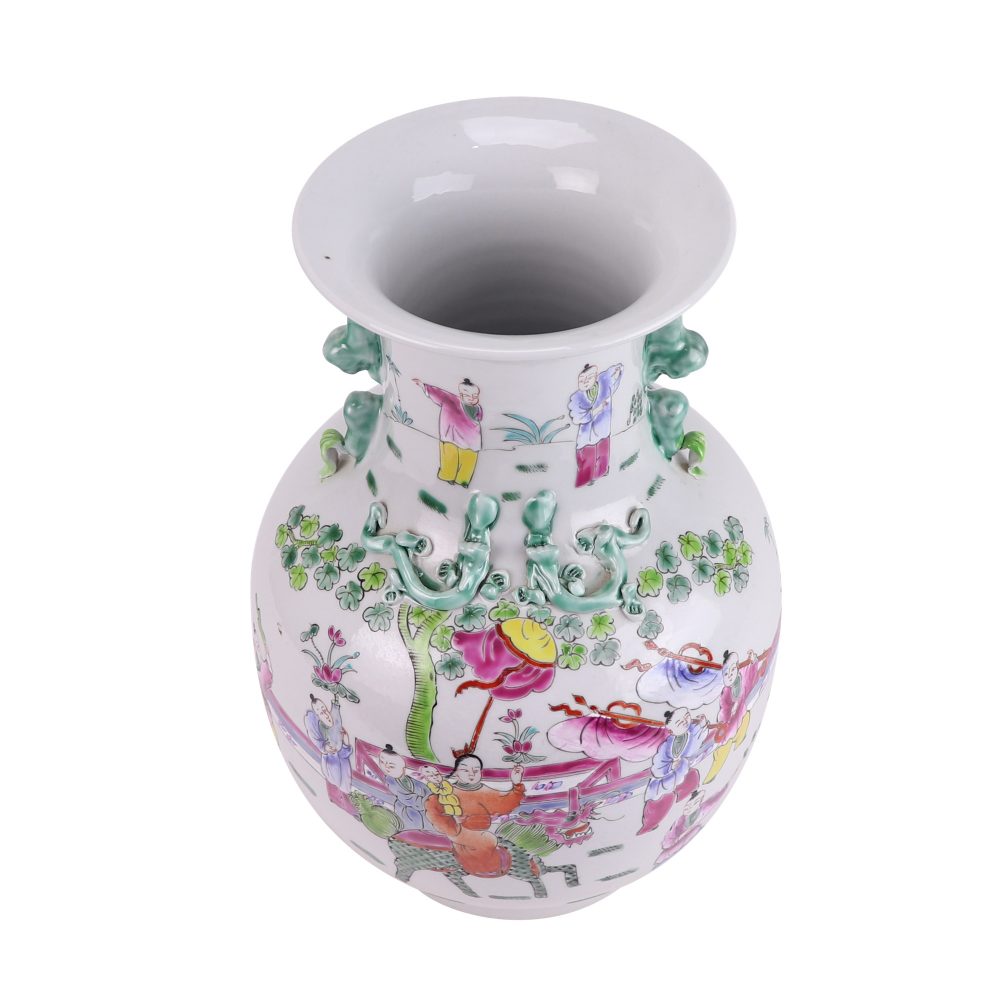  Top view of ceramic vase with blue flower and twining lotus pattern for home decoration