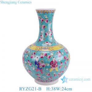 RYZG21-B Jingdezhen ceramics pastel green background children play pattern floral ornamental vase ceramic vase