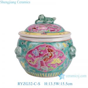 RYZG32-C-S-L Jingdezhen Ceramics Green Bottom Open Window Phoenix Ceramic Rice Drum