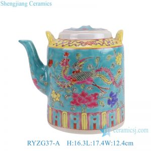 RYZG37-A Chinese pastel green background peony phoenix pattern home decoration ceramic teapot kettle