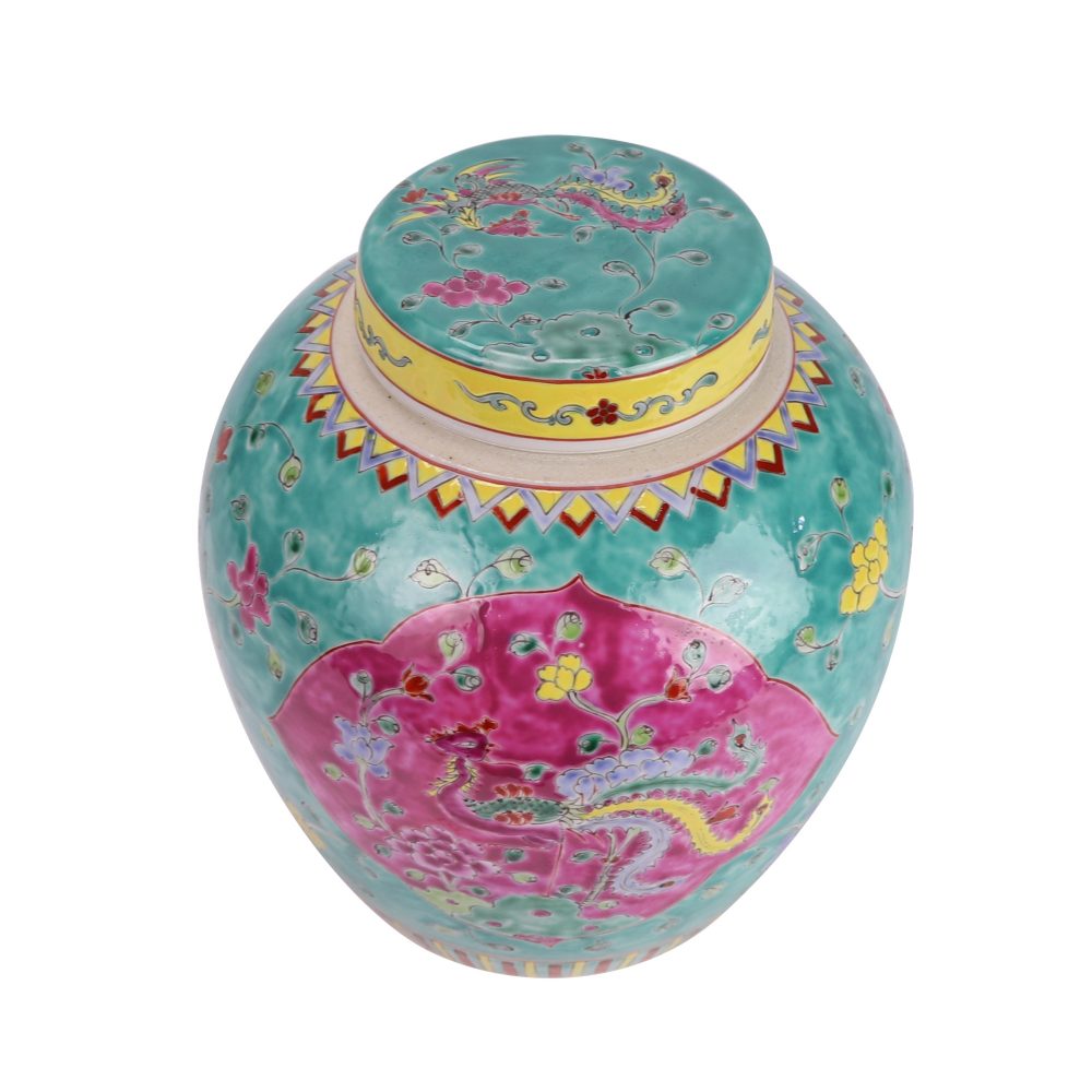  Jingdezhen porcelain phoenix peony pattern home decoration ornaments ceramic jar top view