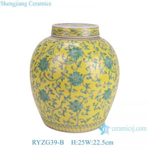 RYZG39-B-C Jingdezhen pastel yellow background entwined lotus flat top jar ceramic tea canisters