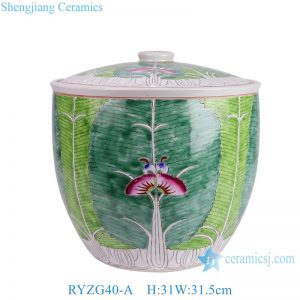 RYZG40-A Jingdezhen famille-rose porcelain jar with butterfly and Bok Choy cabbage design ceramic jar