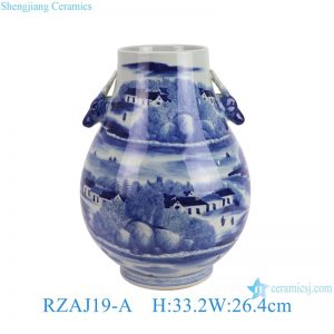 RZAJ19-A Jingdezhen Blue and white landscape deer pattern bucket shape ceramic decorative flower vase