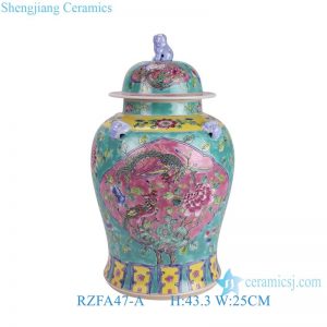 RZFA47-A Jingdezhen Ceramic General Jar with Phoenix and Peony Pattern on Green Background