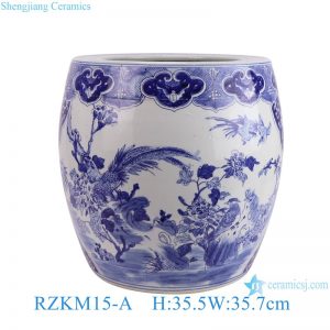 RZKM15-A Blue and white hand painted bird and flower pattern ceramic pot garden planter