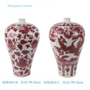 RZKR65-B-C  Red and white Glazed Red Twisted flower Figure ancestor Pattern Ceramic Plum Vase Decoration