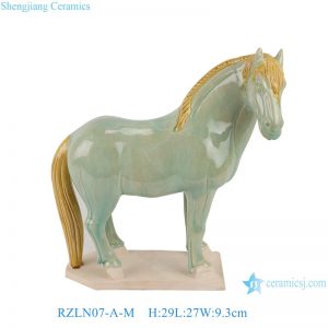 RZLN07-A-M Ancient Yellow Tail Green Horse Figurines Cute Handmade Gift Ceramic Horses Sculpture Figurines