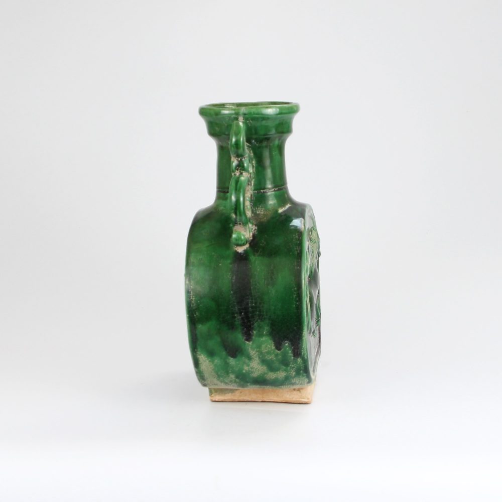 RZLN16-A High-end Home Decoration Green Carved Horse Flat Belly Two-Handle Vase Side View