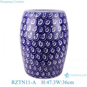 RZTN11-A Blue and blue bottomed fish scale pattern Ceramic stool Garden drum seat