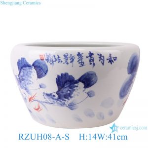 RZUH08-A-S Jingdezhen Colorful hand painted Lotus fish pattern large size ceramic pot fish tank