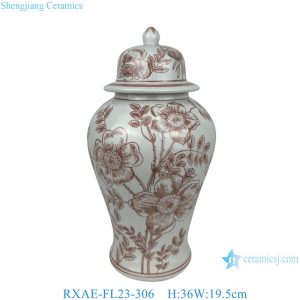 RXAE-FL23-306 Chinoiserie underglaze red flower and leaf pattern porcelain general jar vintage ceramic ginger jars