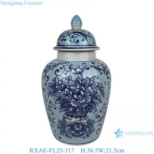 RXAE-FL23-317 Chinoiserie Light Blue White Porcelain Flower Vase Vintage Ceramic Floral Leaf Pattern General Jars