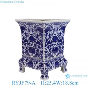 RYJF79-A Blue and white twsited lotus pattern ceramic flower pots high foot garden planters