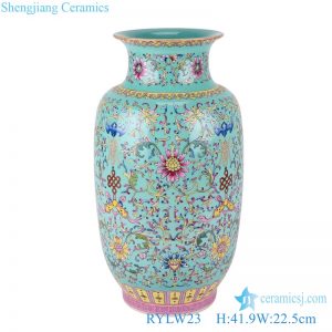 RYLW23 Green background Pastel longevity character Twisted flower pattern winter melon bottle Ceramic Vase