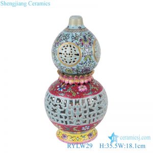 RYLW29 Pink enamel red and blue background Twisted flower Pattern hollow out carving gourd heart-shaped bottle revolving Vase