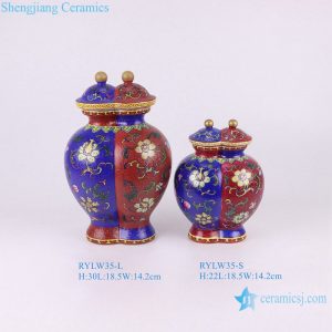 RYLW35-L-S-ZUHE Red and Blue pastel color twisted flower pattern Antique Style Porcelain Decorative Porcelain Temple jar