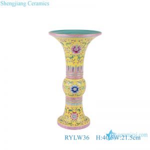 RYLW36 Yellow Color glazed Pastel color Twsited flower wrapped lotus mushroom bottle Decorative Porcelain Flower Vase