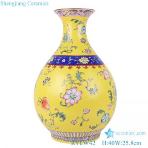 RYLW42 Famille rose  Yellow color Twisted Picking flowers Pattern Ceramic decorative Jade Pot Ceramic Spring Flower Vase