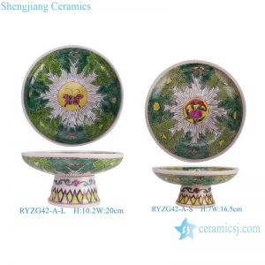 RYZG42-A-L-S Pastel Bok Choy Cabbage Flower Butterfly Tall Fruit Plate Ceramic Fruit Plate Two Sizes