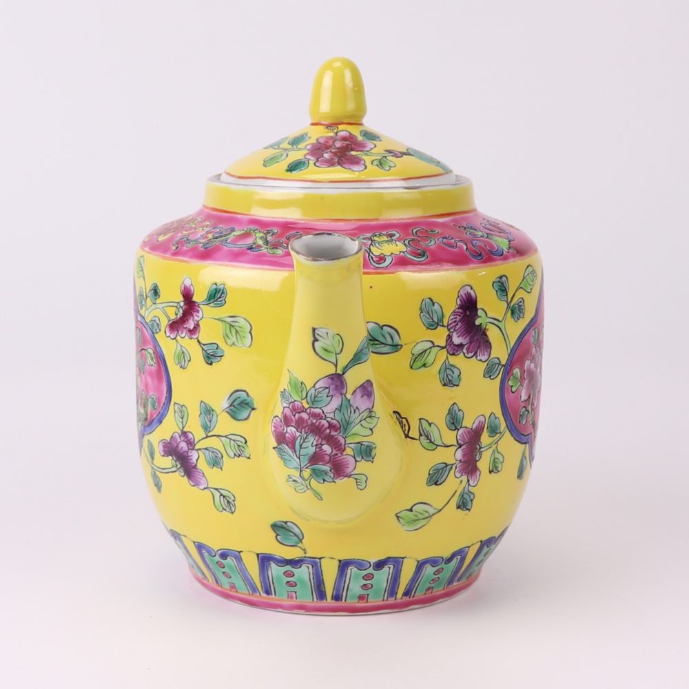 Jingdezhen Porcelain high quality pastel phoenix and peony pattern ceramic kettle side view